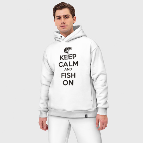 Мужской костюм oversize хлопок с принтом Храни спокойствие и лови рыбу, фото на моделе #1