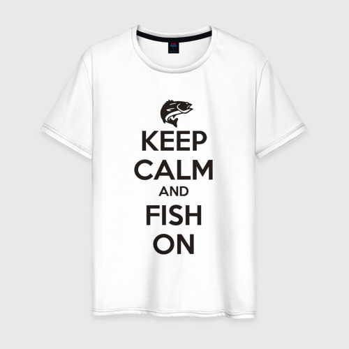 Мужская футболка из хлопка с принтом Храни спокойствие и лови рыбу, вид спереди №1