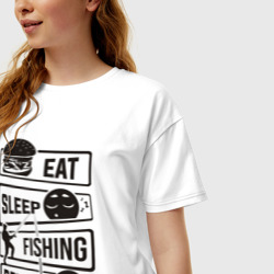 Женская футболка хлопок Oversize Eat sleep fishing repeat - фото 2