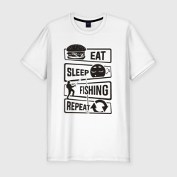 Мужская футболка хлопок Slim Eat sleep fishing repeat