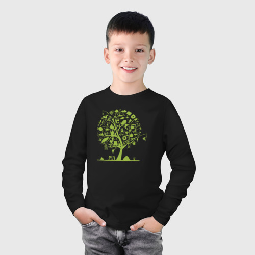 Детский лонгслив хлопок с принтом Рыбное дерево, фото на моделе #1