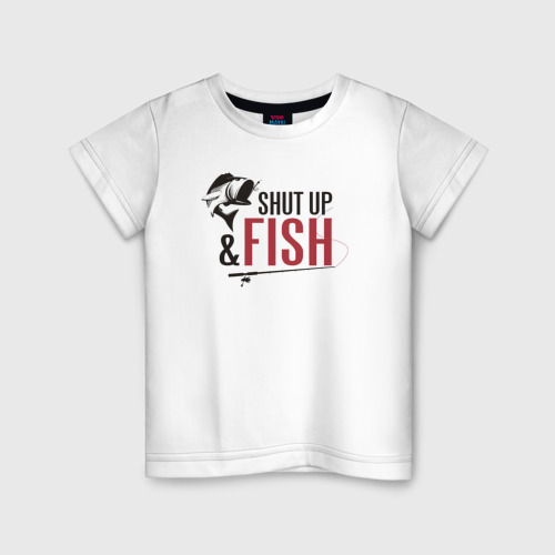 Детская футболка хлопок с принтом Shut up and fish, вид спереди #2