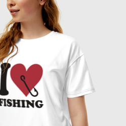 Женская футболка хлопок Oversize I love fishing - фото 2