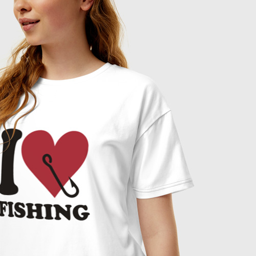 Женская футболка хлопок Oversize I love fishing, цвет белый - фото 3