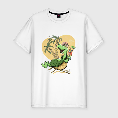 Мужская футболка хлопок Slim Черепаха на отдыхе, футболка хб, цвет белый