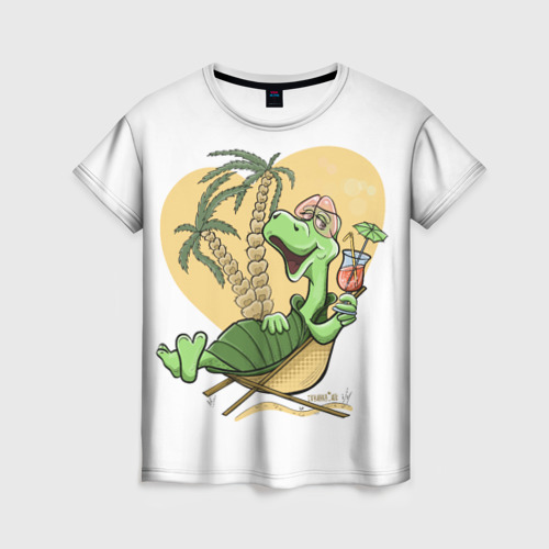 Женская футболка 3D с принтом Черепаха на отдыхе, вид спереди #2