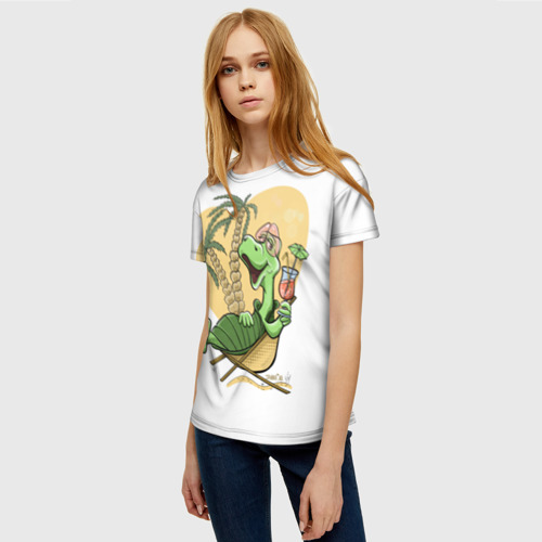 Женская футболка 3D с принтом Черепаха на отдыхе, фото на моделе #1