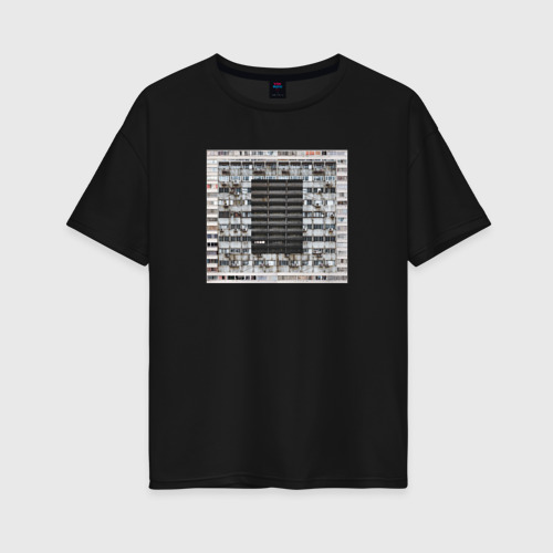 Женская футболка хлопок Oversize Блок из панелек, цвет черный