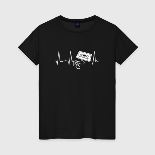 Женская футболка хлопок с принтом Музыка в сердце, сердцебиение, вид спереди #2