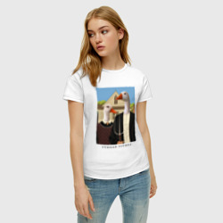 Женская футболка хлопок Утиная готика пародия на Американская готика - фото 2