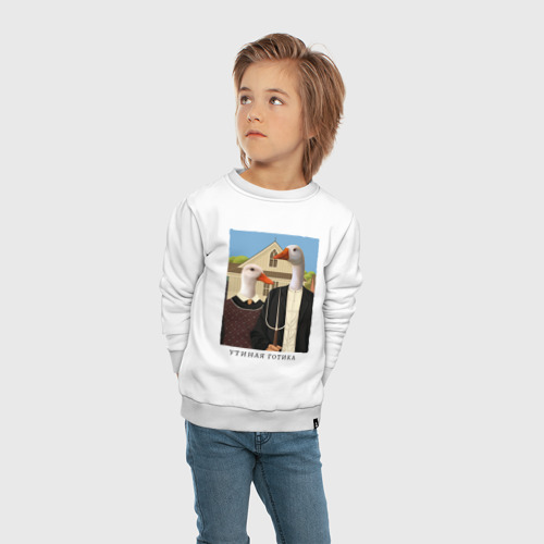 Детский свитшот хлопок Утиная готика пародия на Американская готика, цвет белый - фото 5