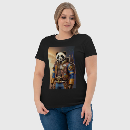 Женская футболка хлопок с принтом Панда-космонавт - стимпанк - нейросеть, фото #4