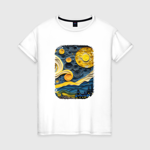 Женская футболка хлопок с принтом Starry Night Voyage, вид спереди #2