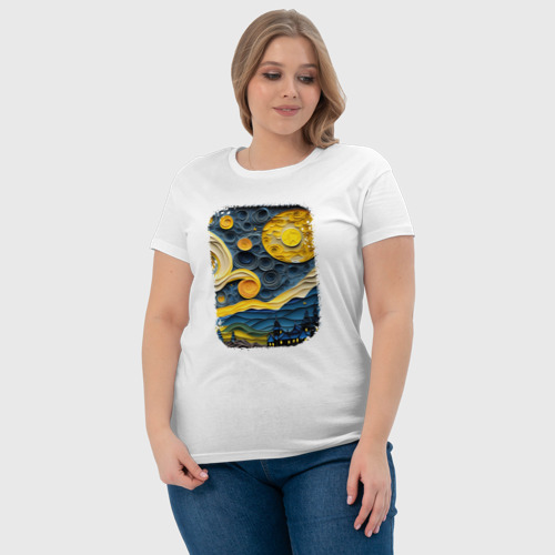 Женская футболка хлопок с принтом Starry Night Voyage, фото #4