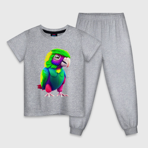 Детская пижама хлопок с принтом Мультяшный попугай, вид спереди #2