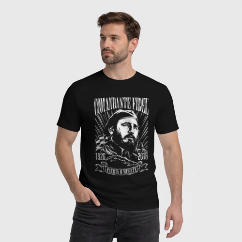 Мужская футболка хлопок с принтом Comandante Fidel, фото на моделе #1