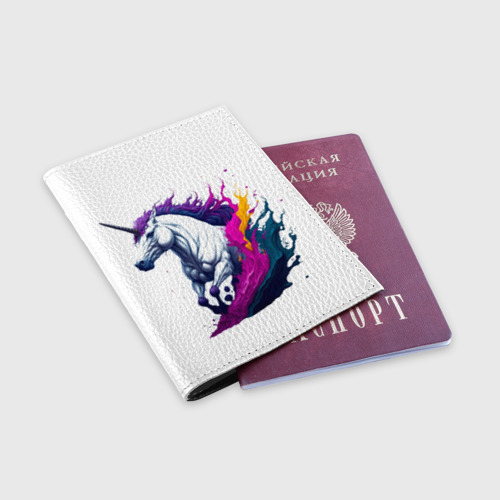 Обложка для паспорта матовая кожа Единорог в красках, цвет черный - фото 3