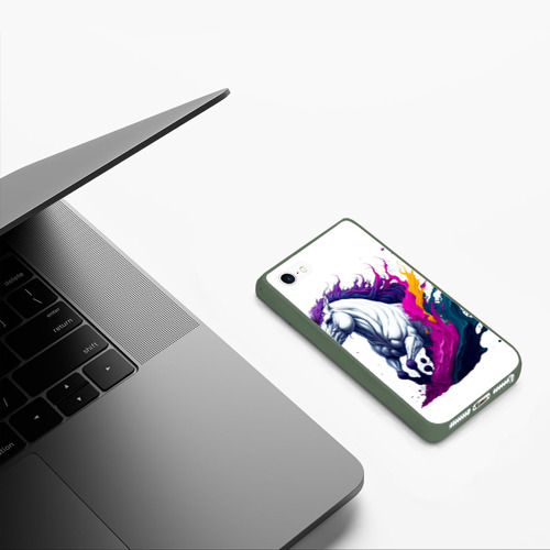 Чехол для iPhone 5/5S матовый Единорог в красках, цвет темно-зеленый - фото 5