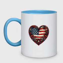 Кружка двухцветная Сердце с цветами флаг США