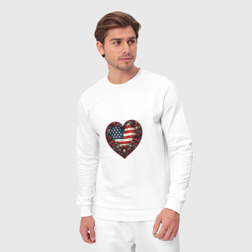 Мужской костюм хлопок с принтом Сердце с цветами флаг США, вид сбоку #3