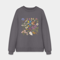 Мужской свитшот oversize без начеса хлопок Цветение и птички