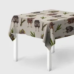 Скатерть 3D Избушки и сосновые веточки