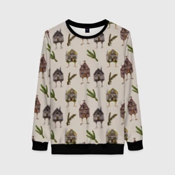 Женский свитшот 3D Избушки и сосновые веточки