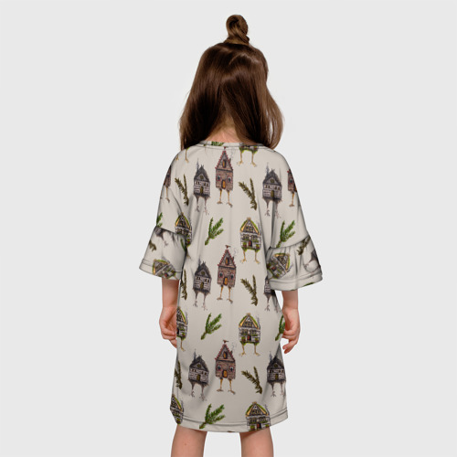 Детское платье 3D с принтом Избушки и сосновые веточки, вид сзади #2