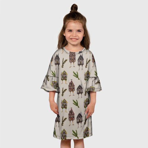 Детское платье 3D с принтом Избушки и сосновые веточки, вид сбоку #3