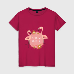 Женская футболка хлопок Два розовых фламинго
