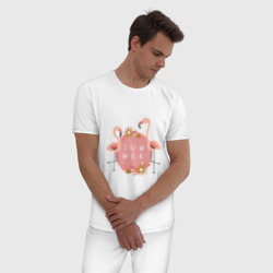 Мужская пижама хлопок Два розовых фламинго - фото 2