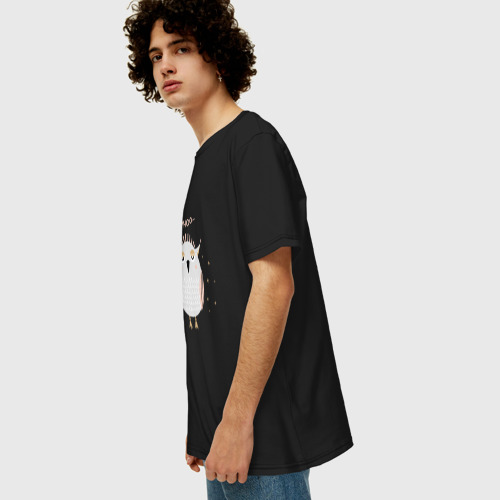 Мужская футболка хлопок Oversize с принтом Милый совенок, вид сбоку #3