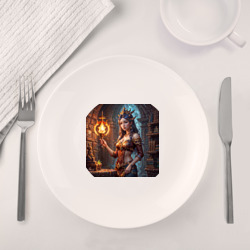 Набор: тарелка + кружка Девушка с керосиновой лампой в стиле фэнтези - фото 2