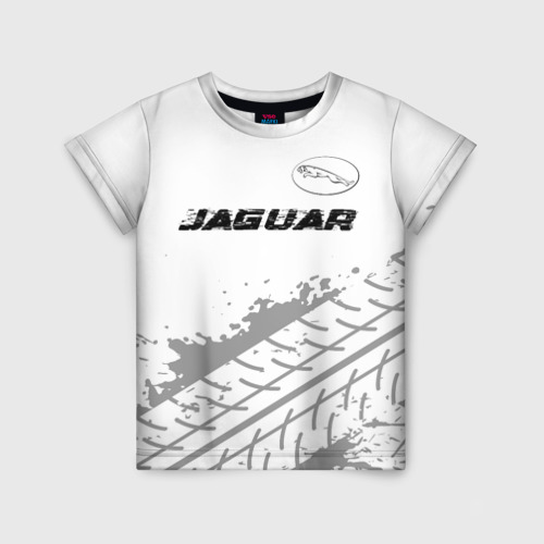 Детская футболка 3D Jaguar Speed на светлом фоне со следами шин: символ сверху, цвет 3D печать