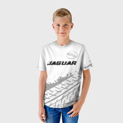 Детская футболка 3D Jaguar Speed на светлом фоне со следами шин: символ сверху - фото 2