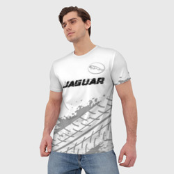 Мужская футболка 3D Jaguar Speed на светлом фоне со следами шин: символ сверху - фото 2