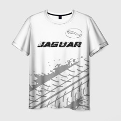 Мужская футболка 3D Jaguar Speed на светлом фоне со следами шин: символ сверху