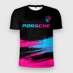 Мужская футболка 3D Slim Porsche - neon gradient: символ сверху