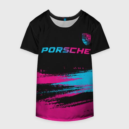 Накидка на куртку 3D Porsche - neon gradient: символ сверху, цвет 3D печать - фото 4
