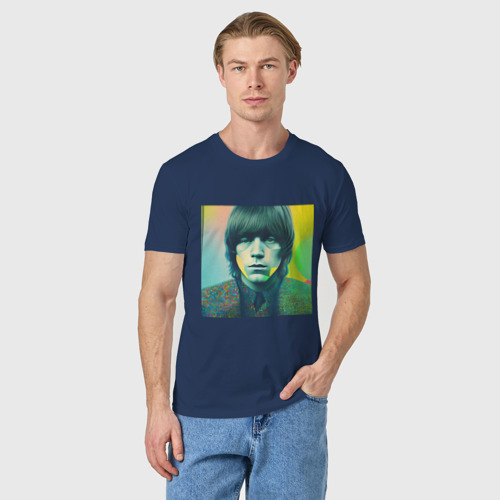 Мужская футболка хлопок Brian Jones Pop Glitch Art, цвет темно-синий - фото 3