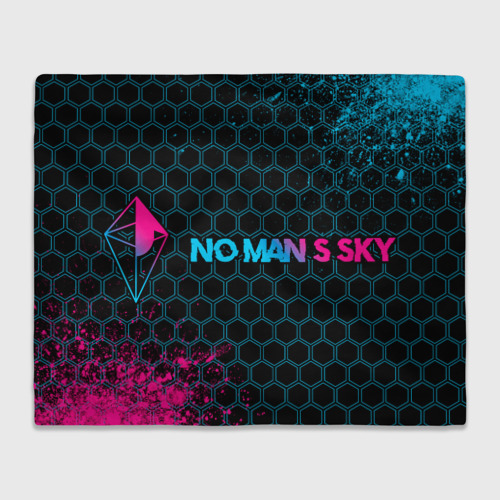 Плед с принтом No Man's Sky - neon gradient: надпись и символ, вид спереди №1