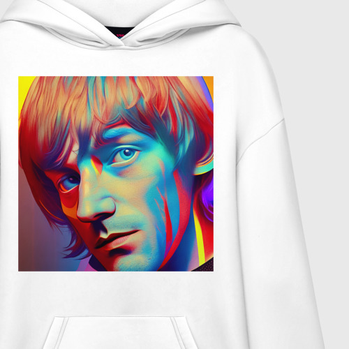 Худи SuperOversize хлопок Brian Jones Cartoon Glitch Art, цвет белый - фото 3