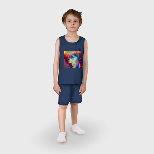 Детская пижама с шортами хлопок Brian Jones Cartoon Glitch Art, цвет темно-синий - фото 3