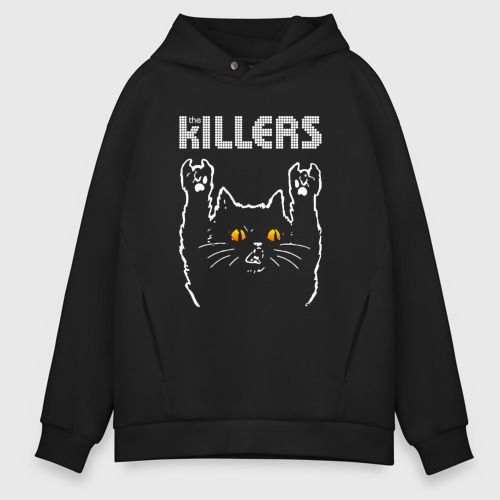 Мужское худи Oversize хлопок The Killers rock cat, цвет черный