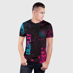 Мужская футболка 3D Slim Coldplay - neon gradient: надпись, символ - фото 2