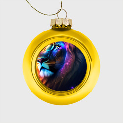 Стеклянный ёлочный шар Лев с радужной гривой и голубыми глазами
