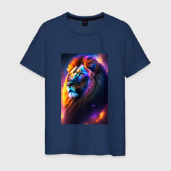 Мужская футболка хлопок Лев с радужной гривой и голубыми глазами