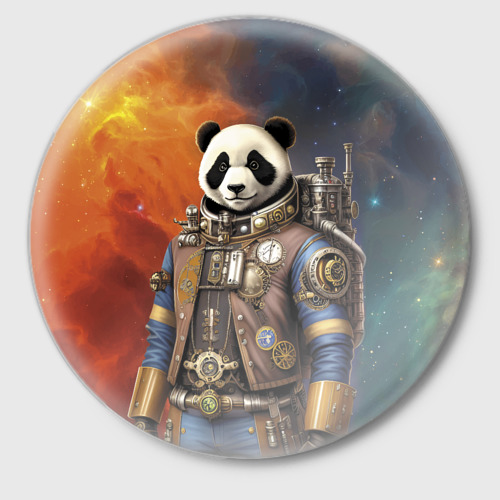 Значок Панда-космонавт - стимпанк, цвет белый
