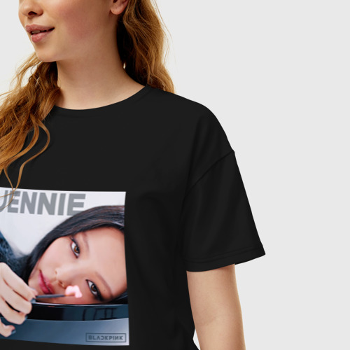 Женская футболка хлопок Oversize с принтом Blackpink Jennie, фото на моделе #1