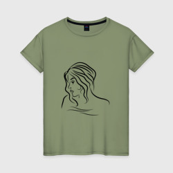 Женская футболка хлопок Контурный портрет девушки